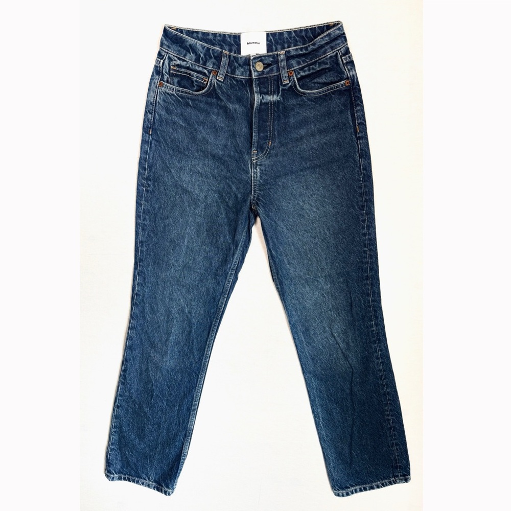 Reformation Cynthia High Rise Straight Jeans Womens Sz 26 Button Fly Blue Denim - Picture 2 of 15